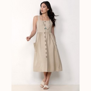 midi beige dress womens You Already Know Beige Cotton Bustier Bodice Strapless Midi Dress