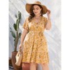 Coolmee Women Plus Size Casual Floral V Neck High Waisted Short Sleeve Wrap Midi Dress With Belt - 4 of 4