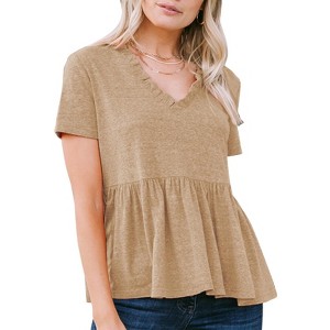 EXLURA Women's Summer Short Sleeve Peplum Babydoll Tops Cute V Neck T Shirts - 1 of 4