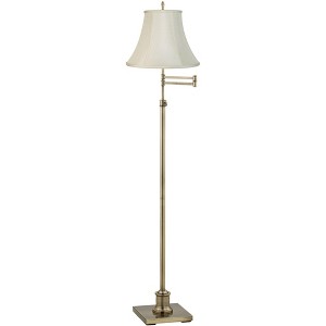 360 Lighting Traditional Swing Arm Floor Lamp 70" Tall Antique Brass Imperial Creme Fabric Bell Shade for Living Room Reading Bedroom - 1 of 4