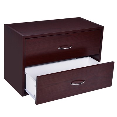 Costway 2-Drawer Dresser Horiztonal Organizer w/Handle Wood End Table Nightstand