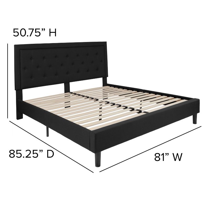 Flash Furniture Roxbury King Size Tufted Upholstered Platform Bed in Black Fabric, 4 of 11