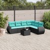 vidaXL 7 Piece Patio Sofa Set with Cushions Black Poly Rattan - 2 of 4
