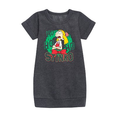 - Hey Arnold! - Ho Ho Ho Stinkos Graphic Short Sleeve Fleece Dress