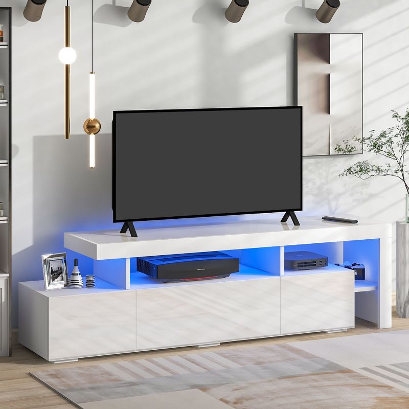 Modern TV Stand for TVs up to 70'', UV High Gloss Surface Entertainment Center with DVD Shelf-ModernLuxe, 2 of 14