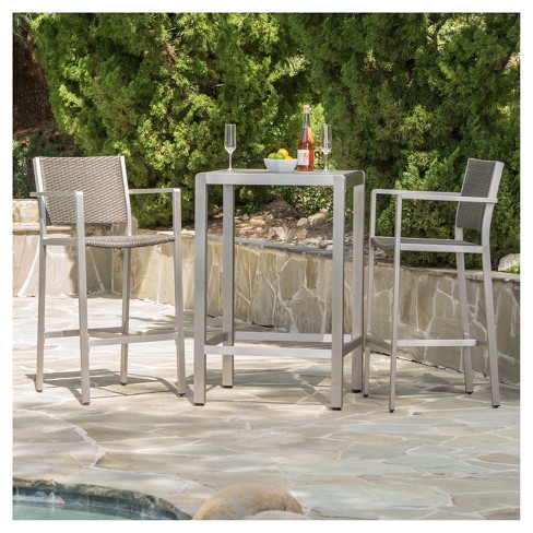 Cape Coral 3pc All Weather Wicker Metal Patio Bar Set Gray