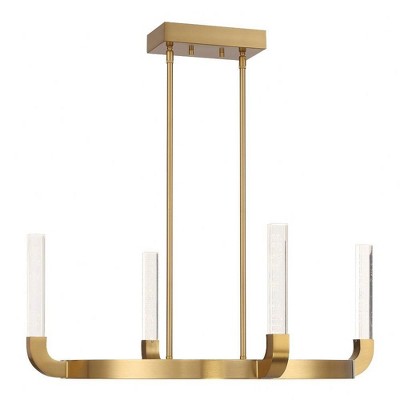 Warm Brass 4-Light LED Chandelier with Clear Seeded Acrylic Shades
