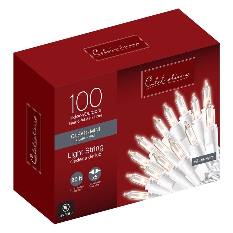Celebrations Incandescent Mini Clear 100 ct String Christmas Lights 20 ft., 1 of 2