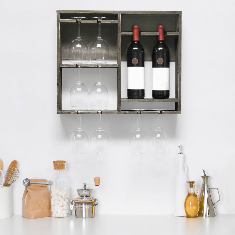 Bartow Wall Mounted Wood Wine Rack Shelf with Glass Holder - Elegant Designs, 2 of 9