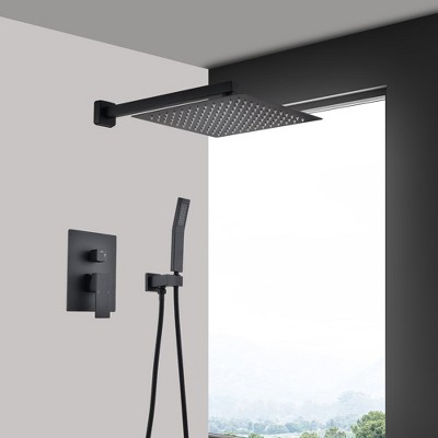 12" Matte Black Wall Mounted Rain Shower Head System