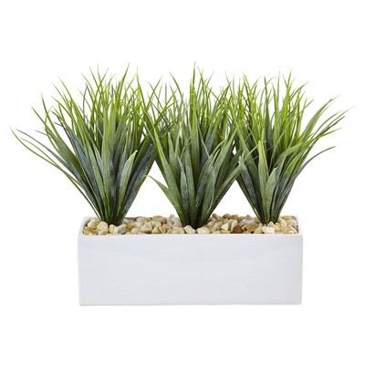 Nearly Natural 12-in Vanilla Grass in Rectangular Planter