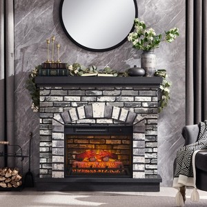 SinCiDo Farmhouse Fireplace TV Stand,w/ 42"Mantelpieces&23"Free Standing Electric Fireplace Heaters,w/ Remote Control&Adjustable 3D Flame - 1 of 4