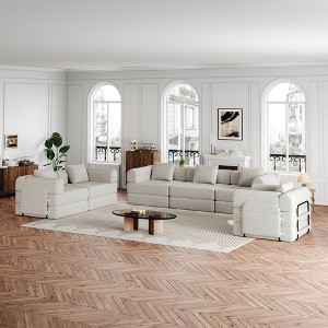 6-Seater Chenille Fabric Convertible Folding Sofa Bed with Side Storage Pockets, Cushions Included, Space-Saving for Living Room, Bedroom, and Study - 1 of 4