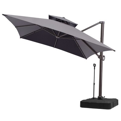 Pellebant 10'x13' Patio Cantilever Umbrella Double Top Design UV30+ Fabric High Strength Aluminum Pole with 360° Rotation 5 Height Settings