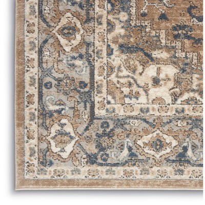 Beige & Grey Synthetic 45.67" Round Area Rug with Stain-Resistant Finish