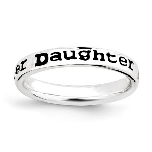 Black Bow Jewelry 3.5mm Sterling Silver Stackable Black Enamel Daughter Script Band - 1 of 4