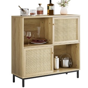 Coffee Bar Cabinet, Sideboard Buffet Cabinet with Sliding Door, Wood Display Accent Cabinet, for Living Room, Kitchen, Dining Room, Rattan - 1 of 4