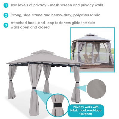 Gray 10' x 10' Soft-Top Patio Gazebo with Screens and Privacy Walls