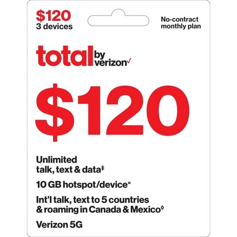 Total By Verizon $120 Unlimited Talk, Text & Data 3-Device No Contract Monthly Plan (Email Delivery) - image 1 of 3