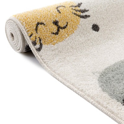 Ivory Round Kids Rug with Colorful Cat Faces