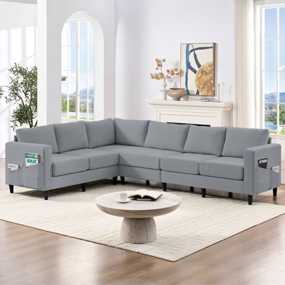 Mjkone 108"Linen Oversized Modular Sectional Sofa,L-Shaped Sectional Sofas with Side Pocket,Large 6 Seater Corner Sofa