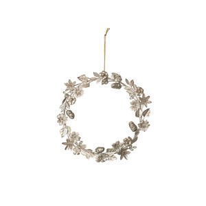 Storied Home Round Metal Leaves, Flowers and Acorns Wreath, Antique Silver Finish - 1 of 1