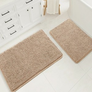 Home Mart Goods Large 2 Piece Set Beige Soft Cozy Plush Chenille Bath Mat Bathroom Rug - 1 of 4