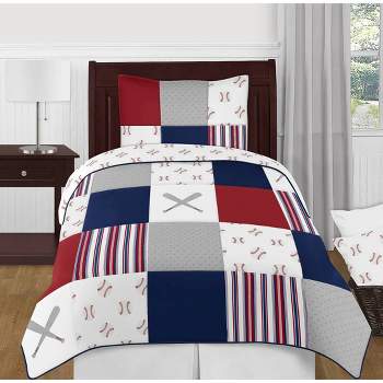 4pc Baseball Patch Twin Kids' Comforter Bedding Set Blue and Red - Sweet Jojo Designs