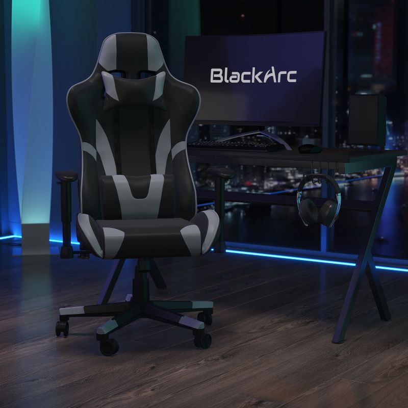 BlackArc High Back Reclining Gaming Chair in Faux Leather - Height Adjustable Arms - Headrest & Lumbar Support Pillows, 3 of 11