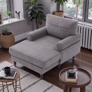 Mshliw Chenille Fabric Chaise Lounge Recliner chair with Wide Seat, Solid Wood Legs, Single Sofa, Side Storage Pockets and Soft Backrest for Living - 1 of 4