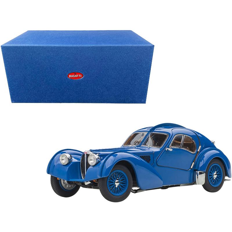 1938 Bugatti Type 57SC Atlantic with Metal Wire-Spoke Wheels Blue 1/43 Diecast Model Car by Autoart, 1 of 6