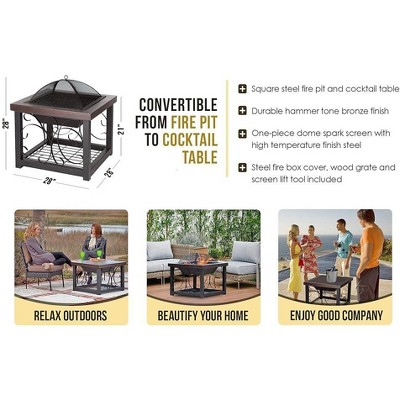 30" Bronze Wood Fire Pit Table with Storage Rack