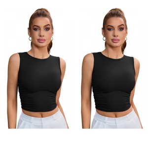 INSPIRE CHIC 2 Packs Women's Sleeveless Ribbed Waist-Cinched Workout Tank Top with Dual Side Pleats - 1 of 4