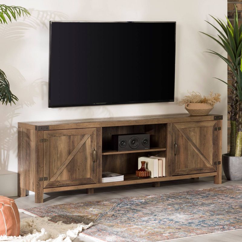 Modern Industrial Barn Door TV Stand for TVs up to 80" - Saracina Home, 3 of 19