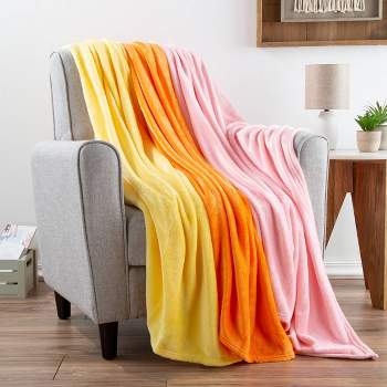 3pk 60"x50" Fleece Throw Blanket Yellow/Orange - Yorkshire Home