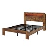 TiramisuBest Queen Size Wood Platform Bed Frame w/ Storage, LED Headboard, 2 USB, Dark Brown, No Box Spring - 2 of 4