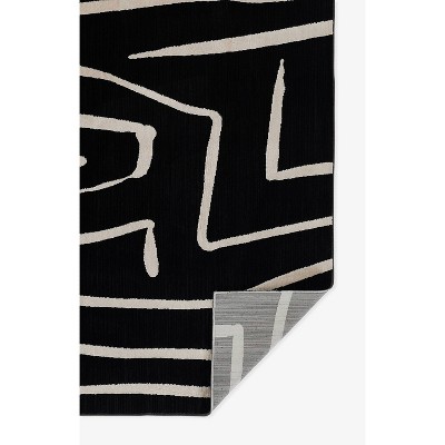 Black and Ivory Geometric Polyester Runner Rug