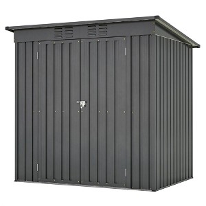 6x4ft Outdoor Storage Shed With Double Hinged Door, Metal Garden Shed Storage House With 2 Integrated Punched Vents For Lawn, Black - 1 of 4