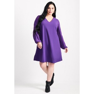 Avenue Women's Plus Size Paloma Blouson Pleated Sleeve Shift Dress - 1 of 4