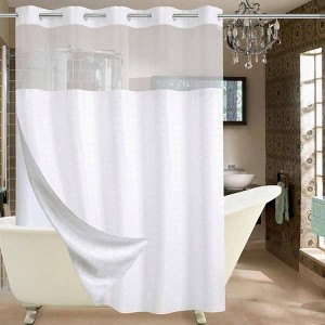 No Hook Shower Curtain with Snap Liner, Hotel Luxury White, 71Wx 74H, Waterproof, Washable - 1 of 4