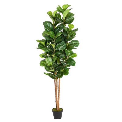 Slickblue Tall 6FT Faux Banyan Tree with Solid Wood Base & 156 Green Leaves for Indoor Room Decoration