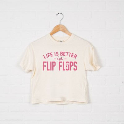 Simply Sage Market Women's Life Is Better in Flip Flops Short Sleeve Relaxed Fit Cropped Graphic Tee