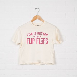 Simply Sage Market Women's Life Is Better in Flip Flops Short Sleeve Relaxed Fit Cropped Graphic Tee - 1 of 2