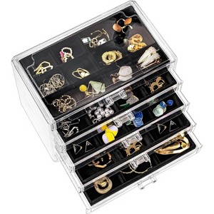5 Layers Earring Holder Organizer Jewelry Box with 5 Drawers, Acrylic Clear Earring Case with - 1 of 4