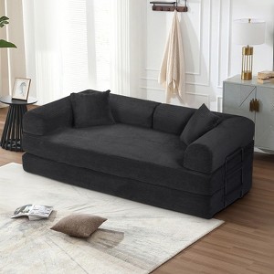 Dolonm Foldable Convertible Sofa Bed, Boneless Compression Mattress, Corduroy Sofa with Fixed Frame, Used for Living Room, Bedroom, and Office,Black - 1 of 4