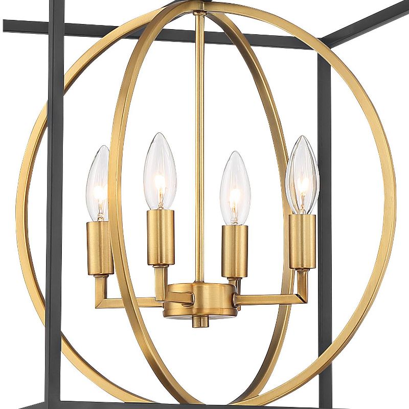 Possini Euro Design Black Warm Brass Cage Foyer Pendant Chandelier 16 1/2" Wide 4-Light Mid Century Modern for Dining Room House, 3 of 10