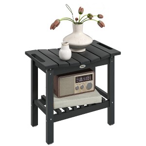 Outsunny 2-Tier Outdoor Side Table, Weather Resistant Shower Bench with Handles, Non-Slip Pads - 1 of 4