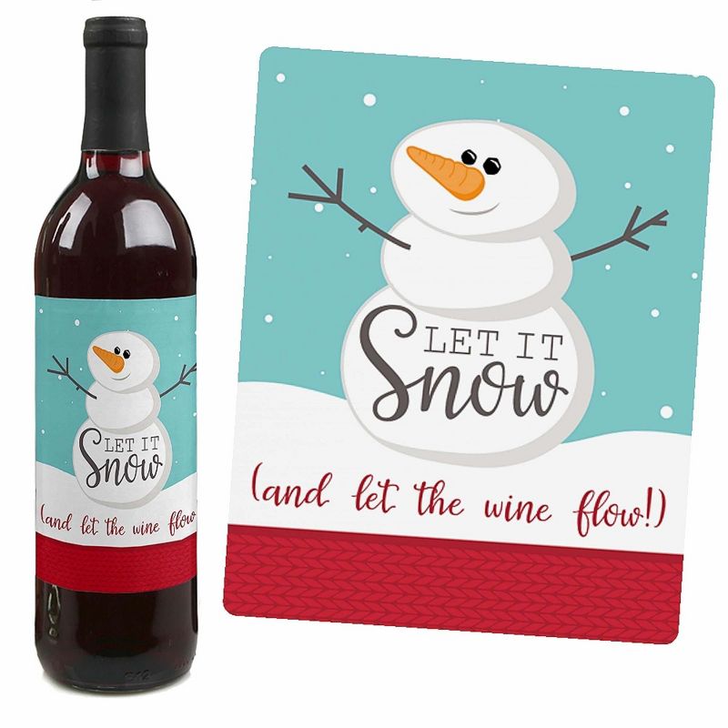 Big Dot of Happiness Let It Snow - Snowman - Holiday and Christmas Party Decorations for Women and Men - Wine Bottle Label Stickers - Set of 4, 3 of 9