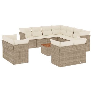 vidaXL Patio Sofa Set with Cushions Outdoor Furniture 12 Piece Poly Rattan - Beige and Cream - 1 of 4