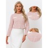 INSPIRE CHIC Women's Elegant Contrast Piping Round Neck Button Front Long Sleeve Tweed Blazer - 2 of 4